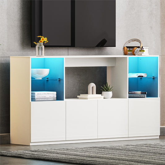 Modern white media console with blue LED backlighting