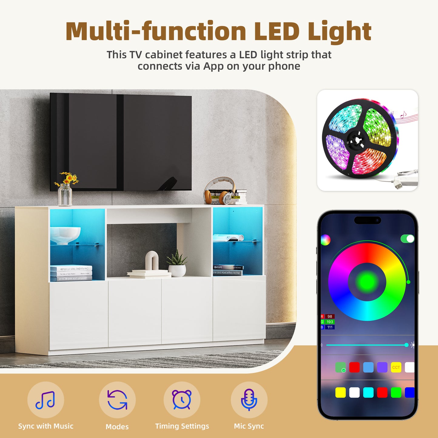 Smart LED strip with app control for ambient lighting