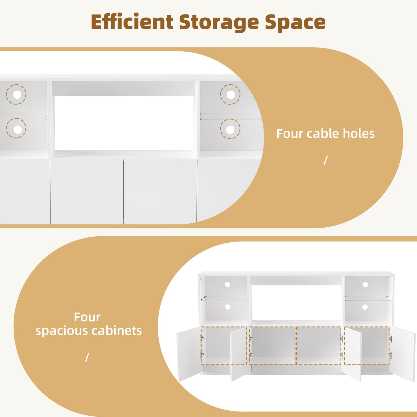 White modern media console with four cable holes
