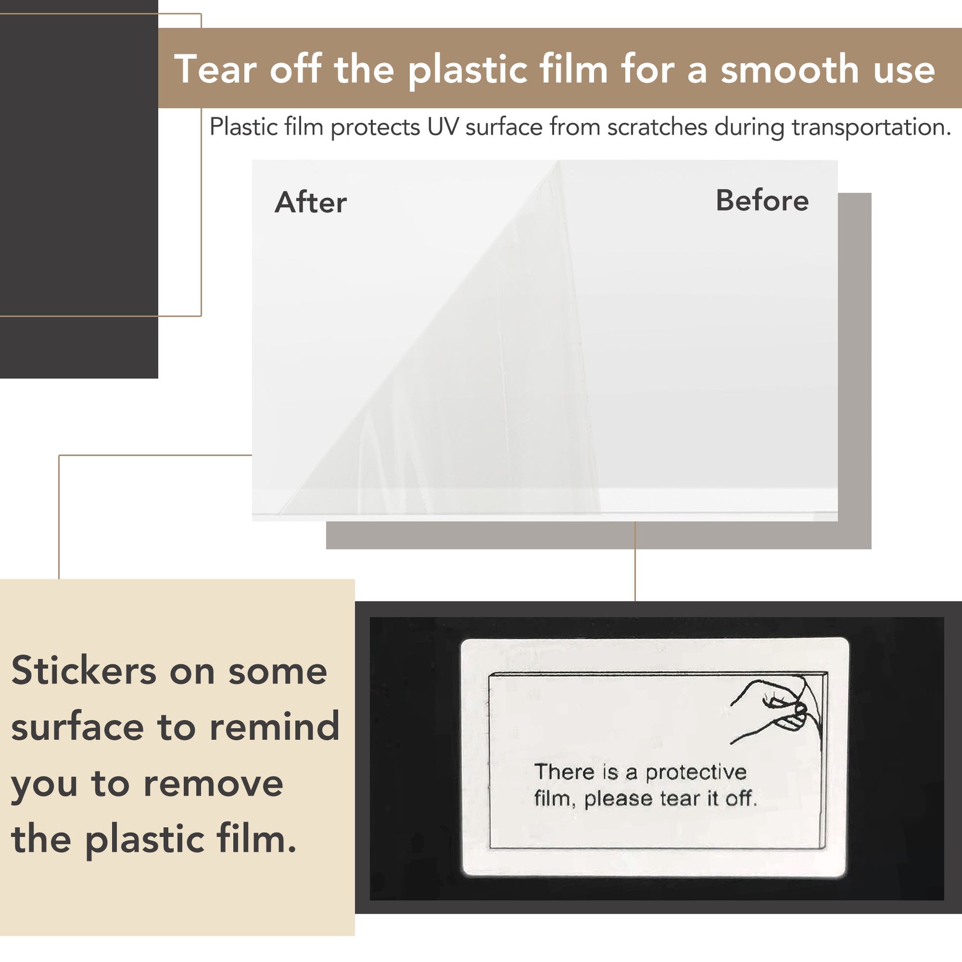 Clear plastic film protector on smooth surface