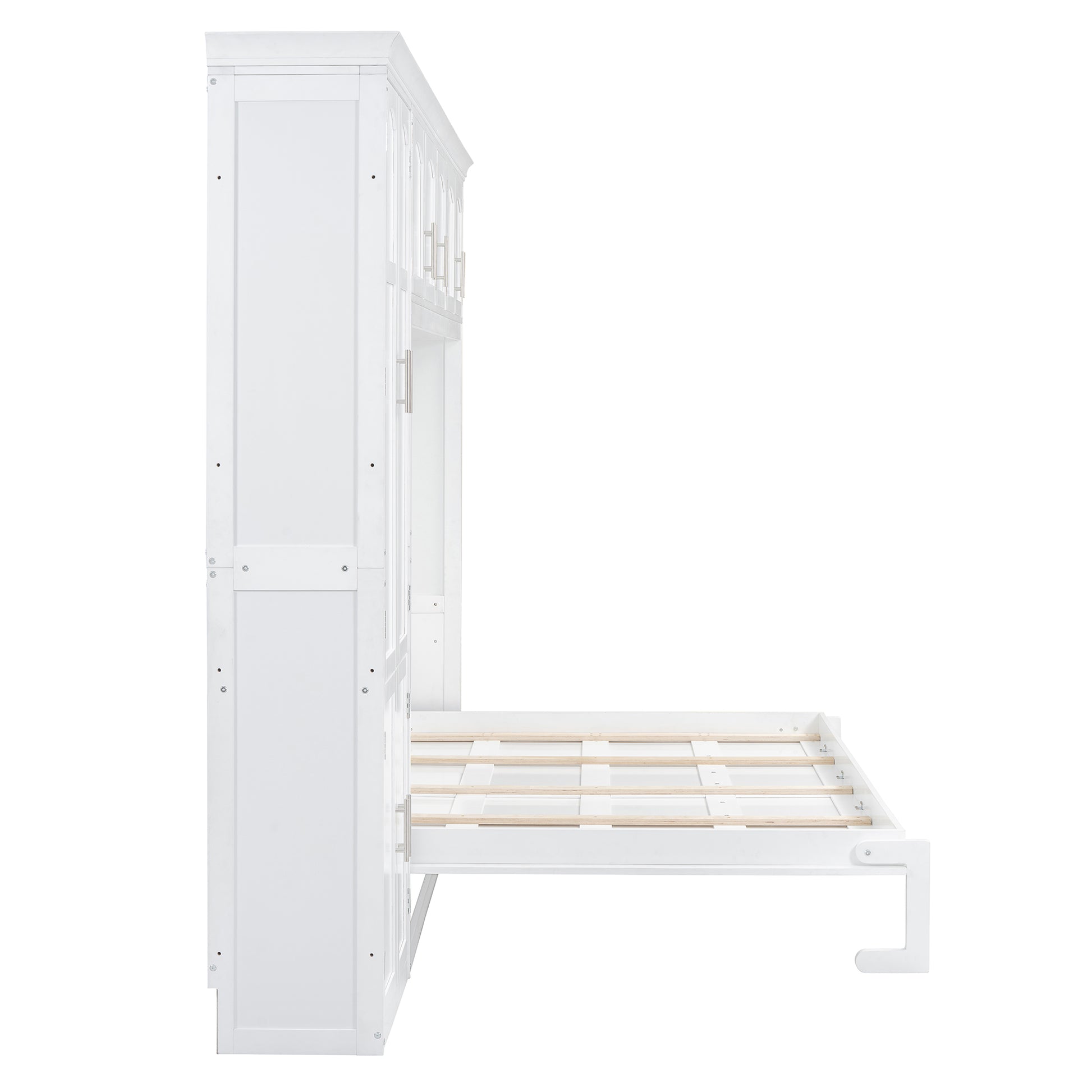 White murphy bed with open mattress support