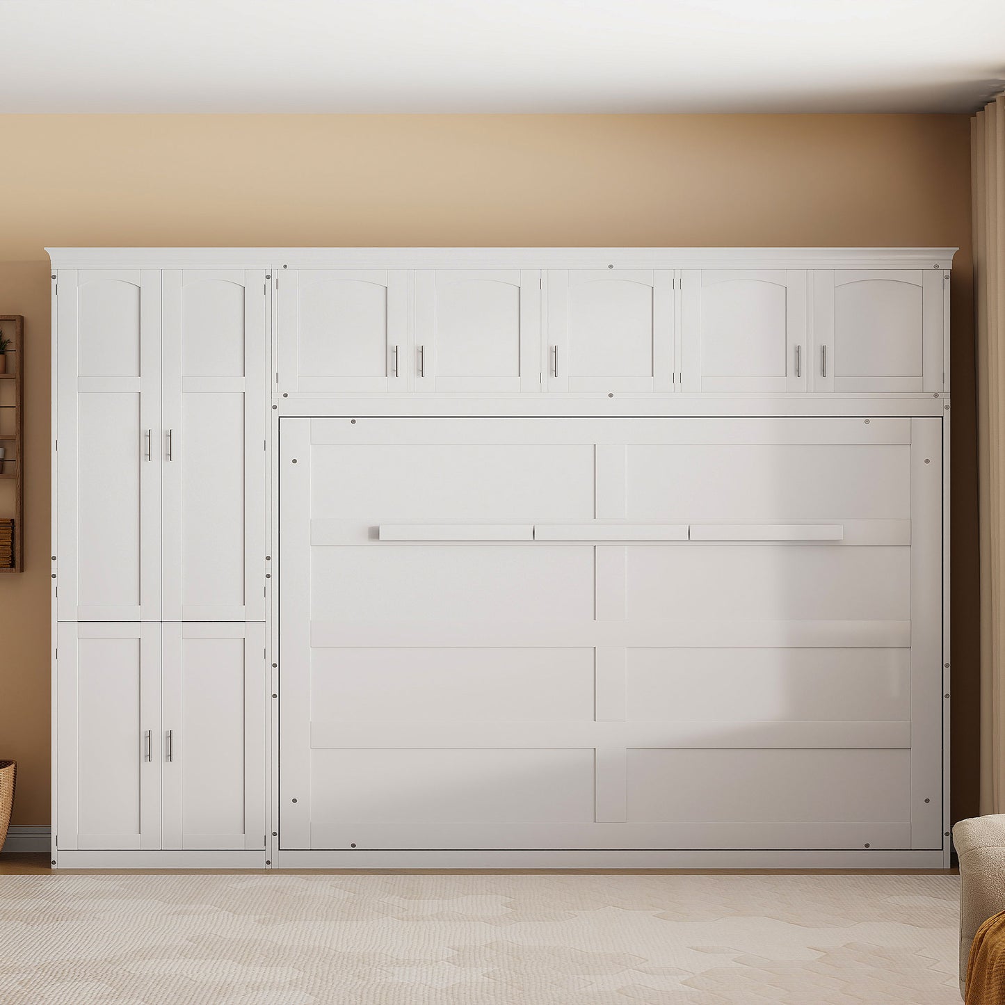 White Murphy bed cabinet with integrated storage