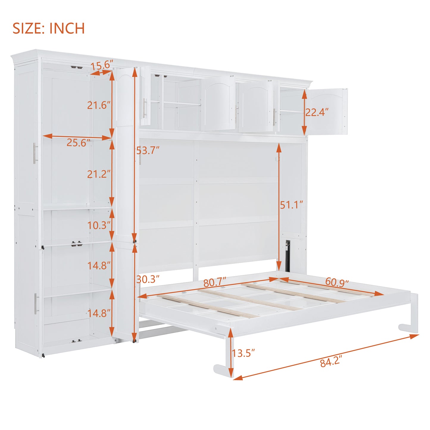 White murphy bed with storage cabinets