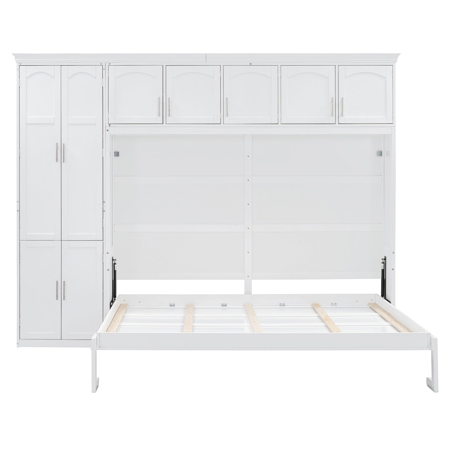 White Murphy bed with integrated cabinetry
