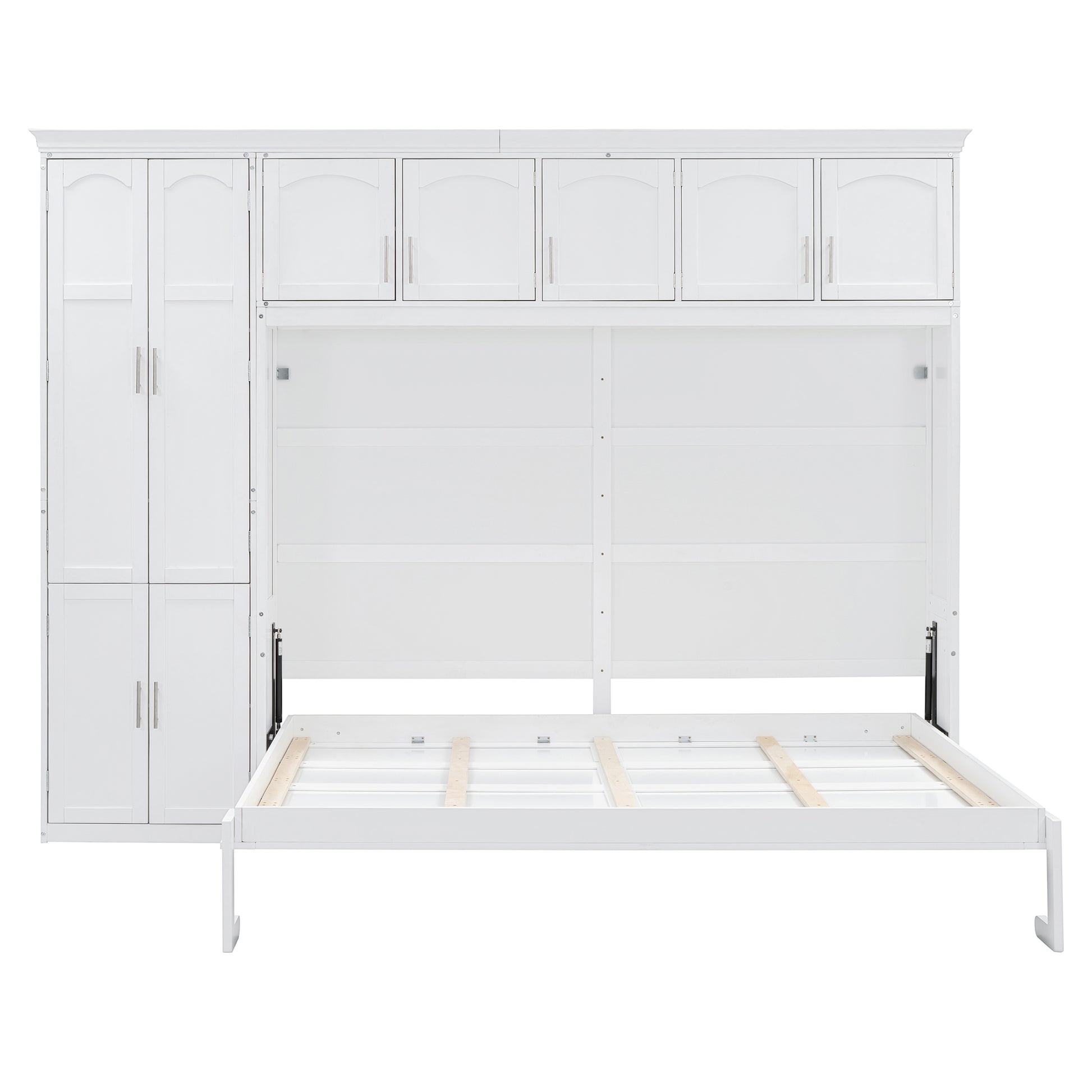 White Murphy bed with integrated cabinetry