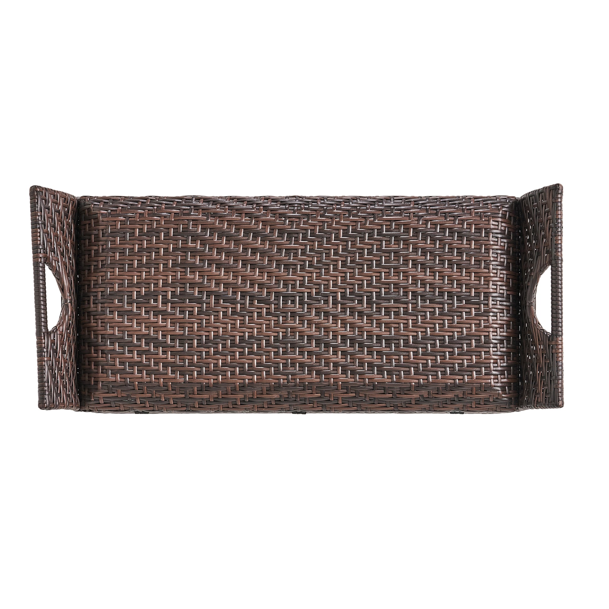Brown rattan serving tray with cutout handles