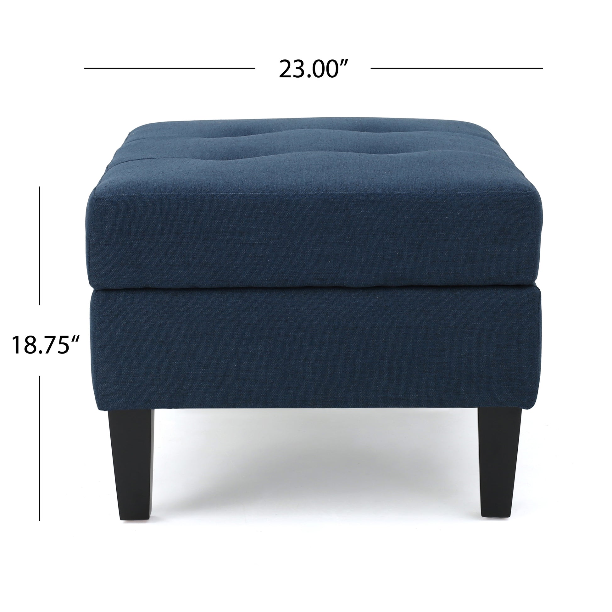 Tufted navy blue fabric ottoman with square black legs