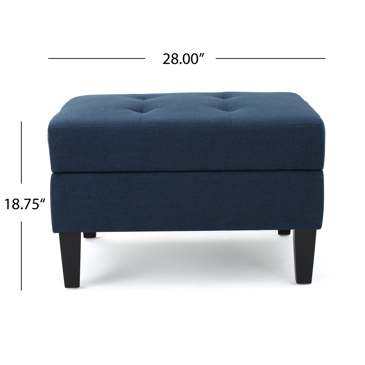 Deep blue tufted fabric ottoman with tapered black legs