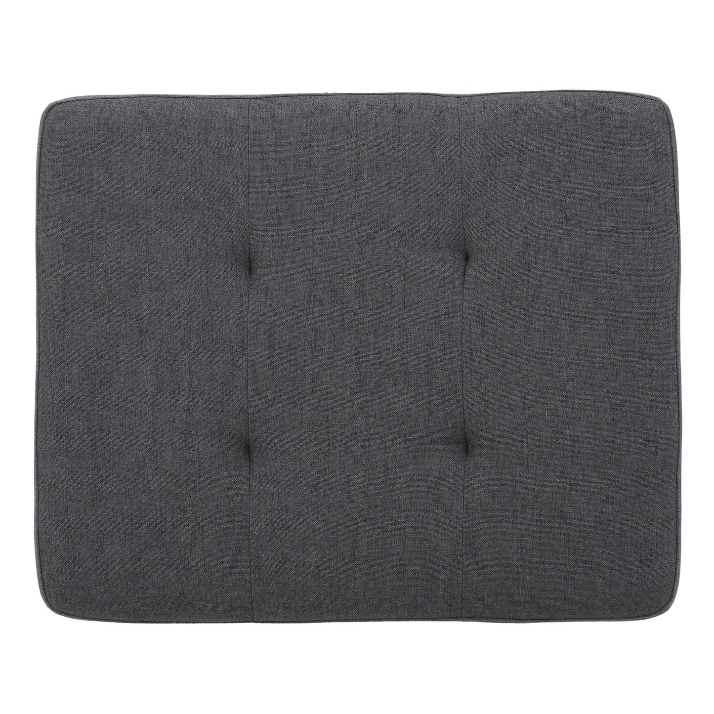 Dark grey tufted fabric headboard with clean lines and subtle button accents