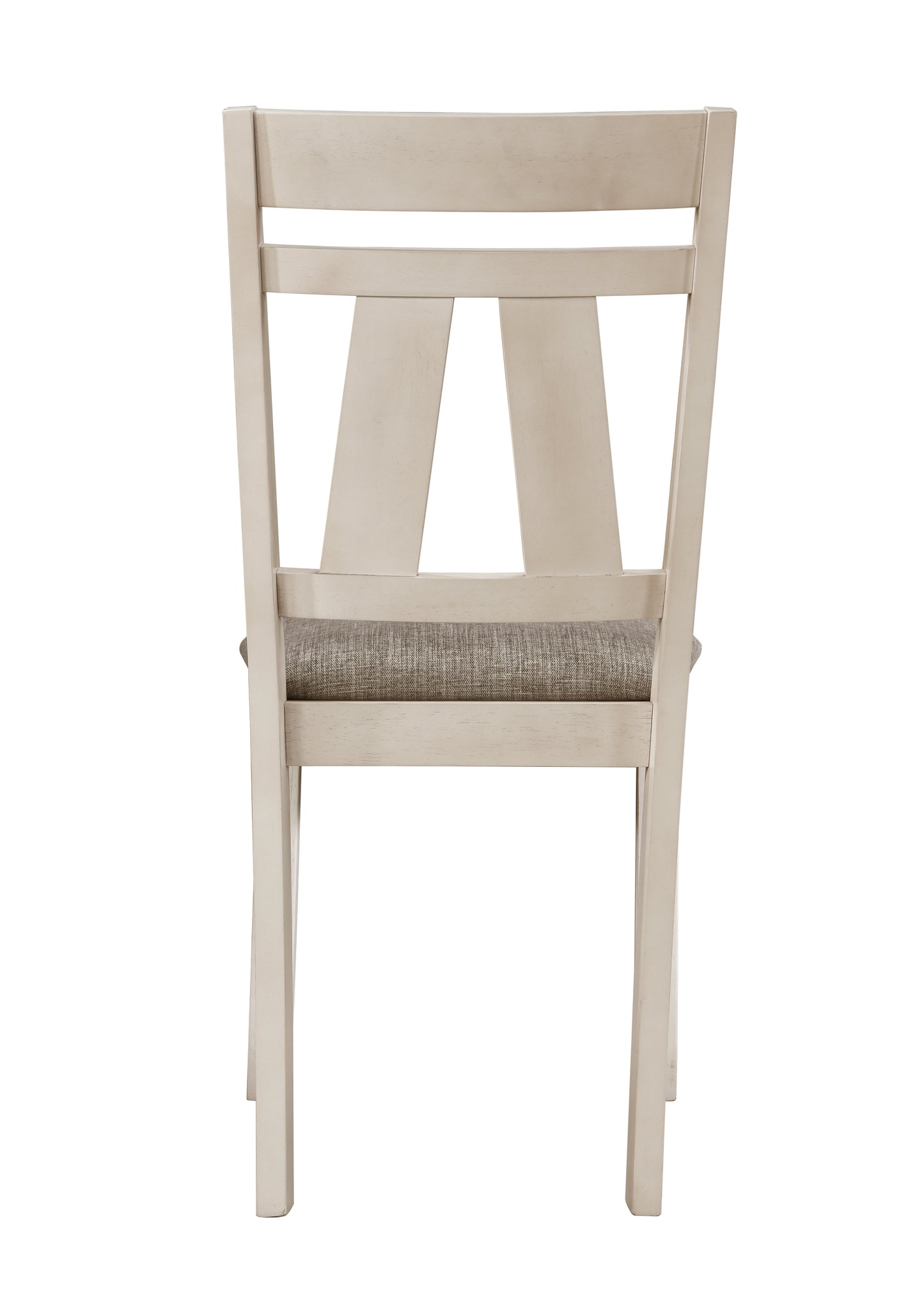 Cream wood dining chair with grey upholstered seat