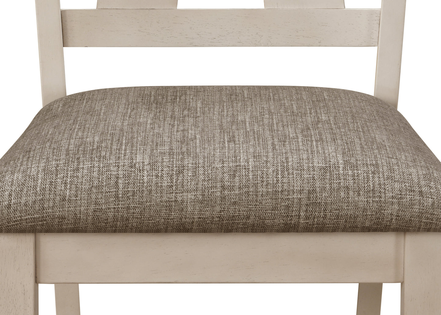 Cream wood dining chair with textured brown fabric seat