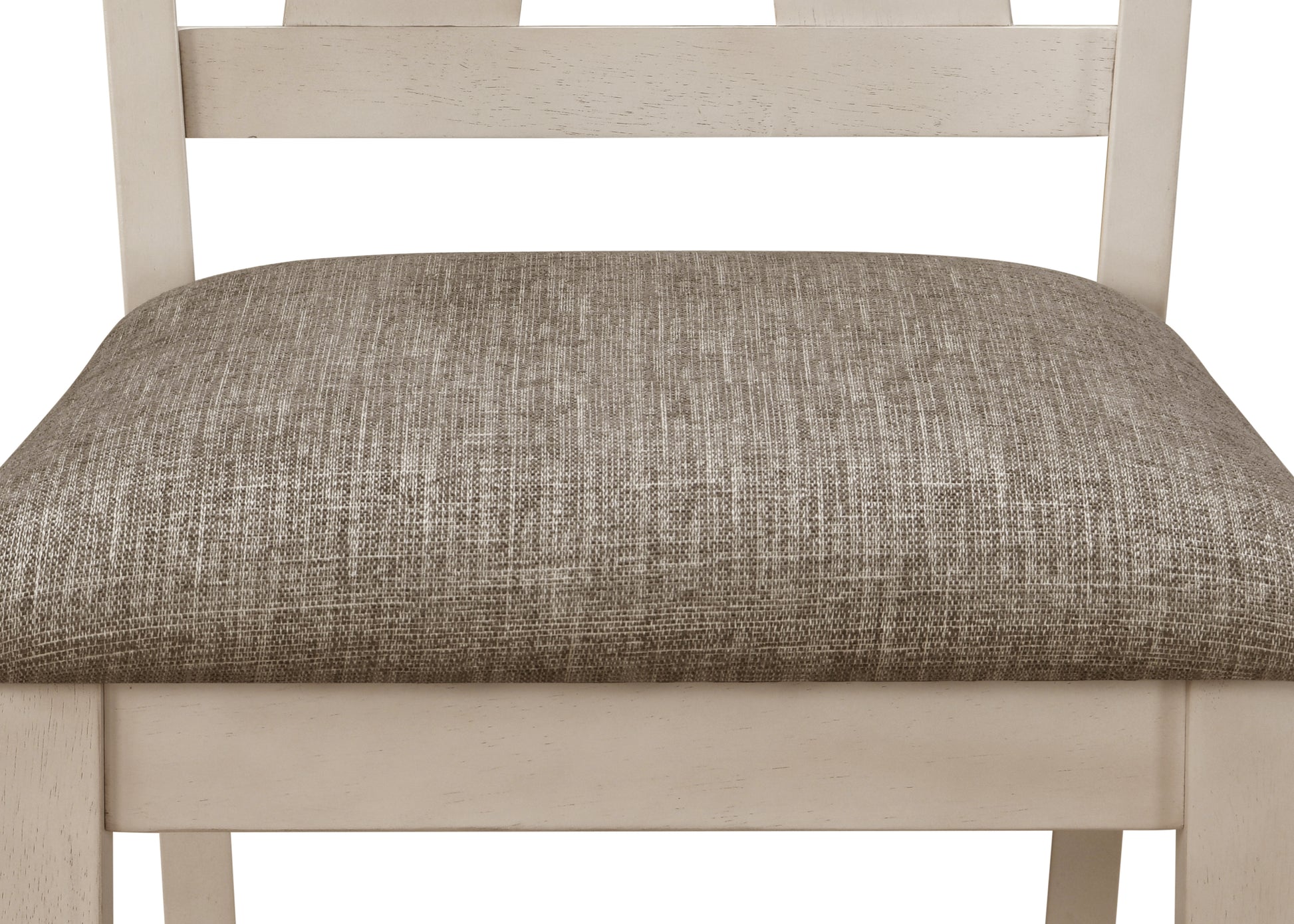 Cream wood dining chair with textured brown fabric seat