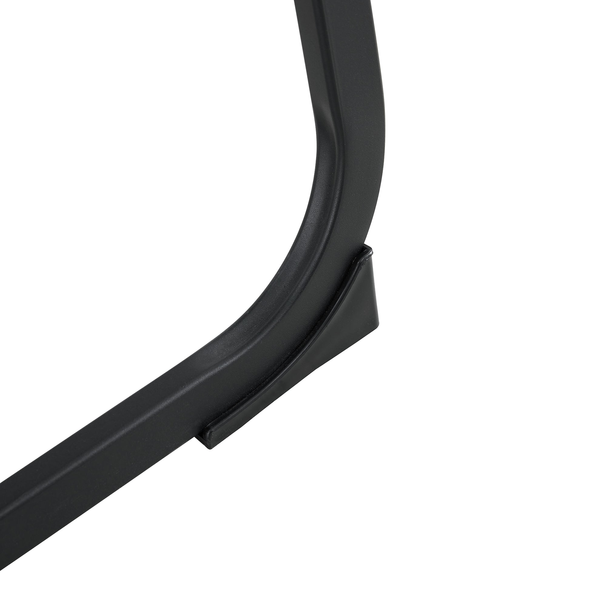 Black metal chair leg detail showing reinforced joint