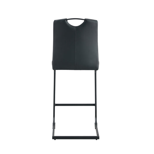 Black faux leather bar stool with sleek metal legs and integrated handle