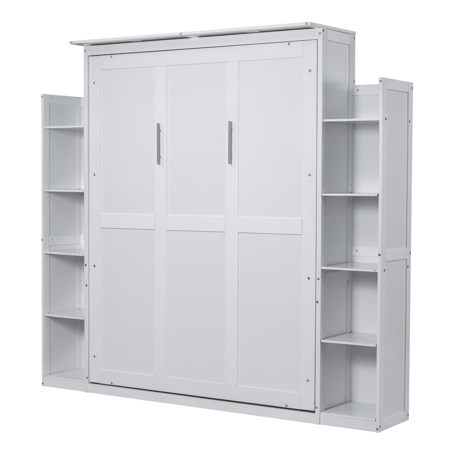 White Murphy bed with integrated shelving