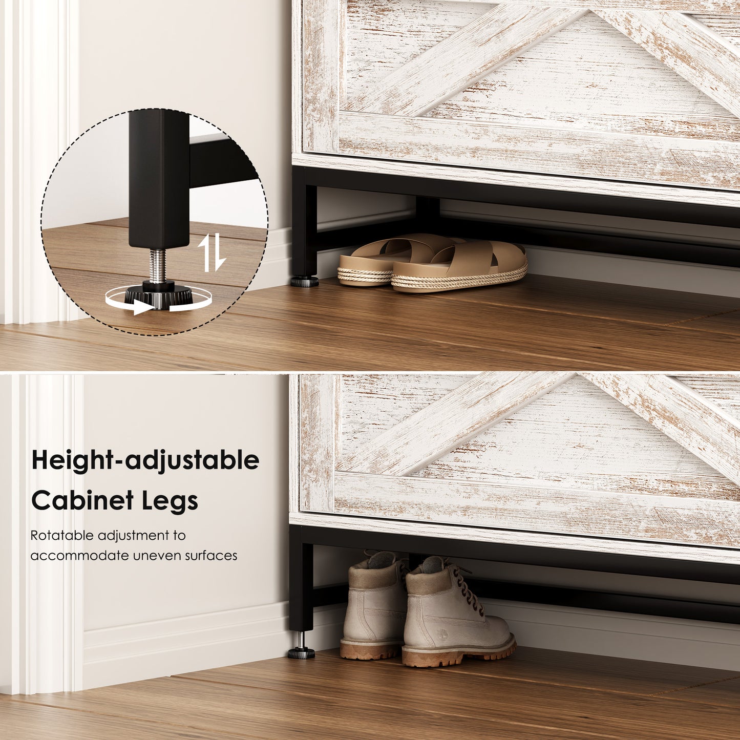 Black metal adjustable cabinet leg with threaded base