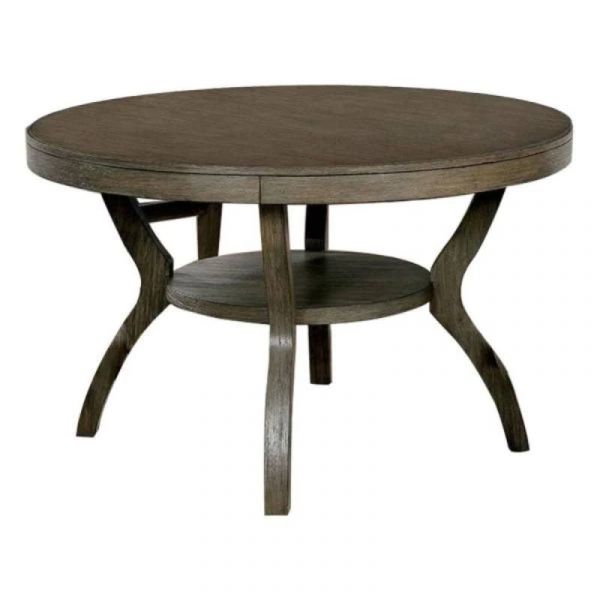 Round oak coffee table with lower shelf