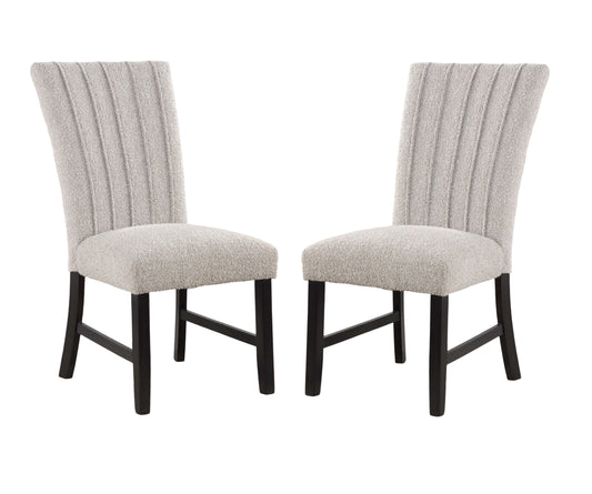 TREATLIFE HOME Set of 2 Contemporary Dining Chairs in Gray Boucle Fabric with Black Wooden Legs, Classic Parson Design