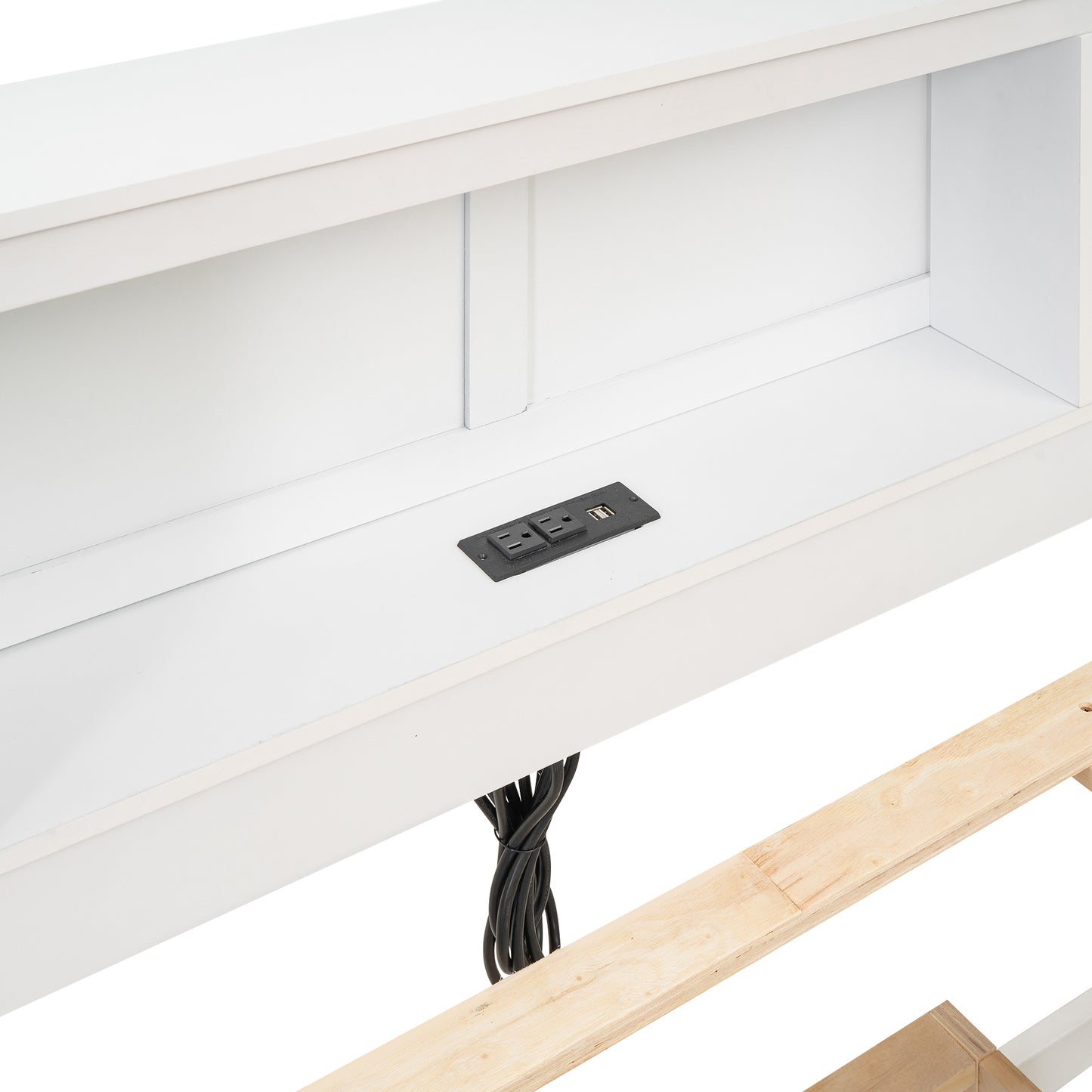 White headboard with builtin power outlet and USB ports