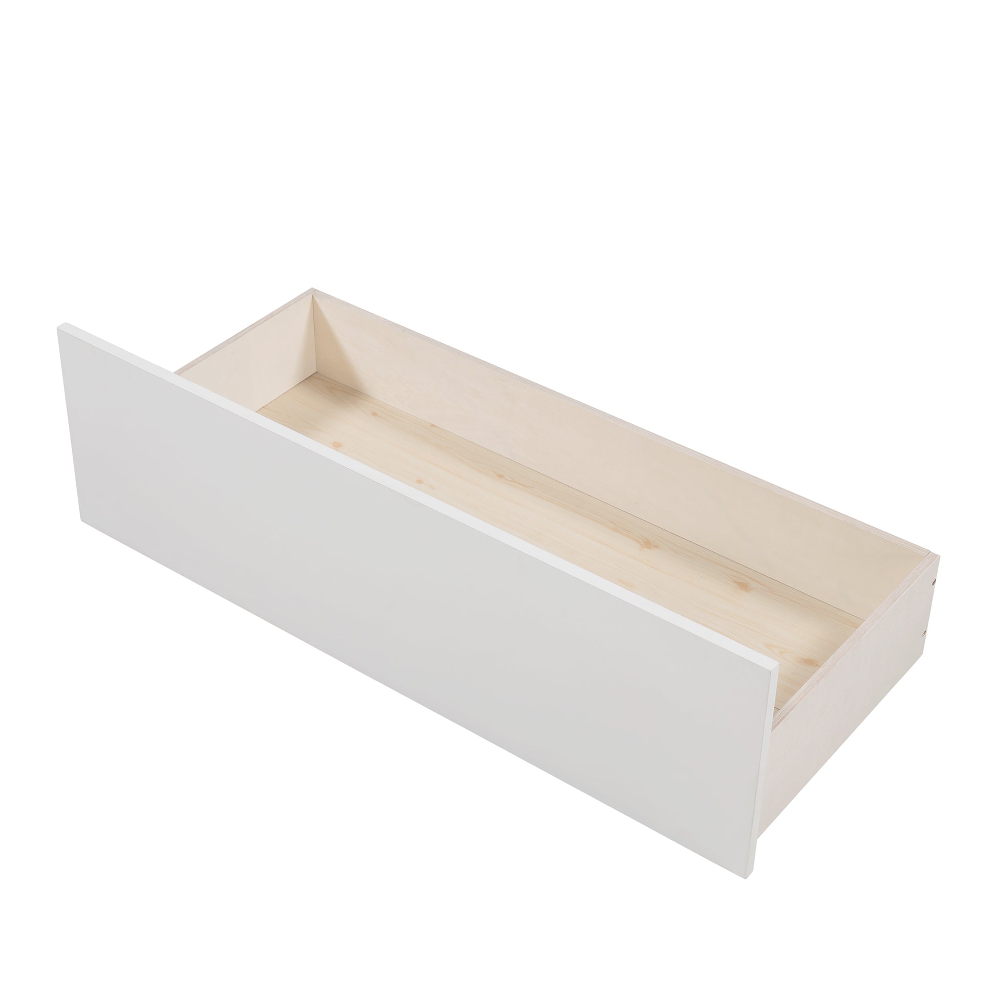 White MDF drawer with natural wood interior perfect for underbed storage
