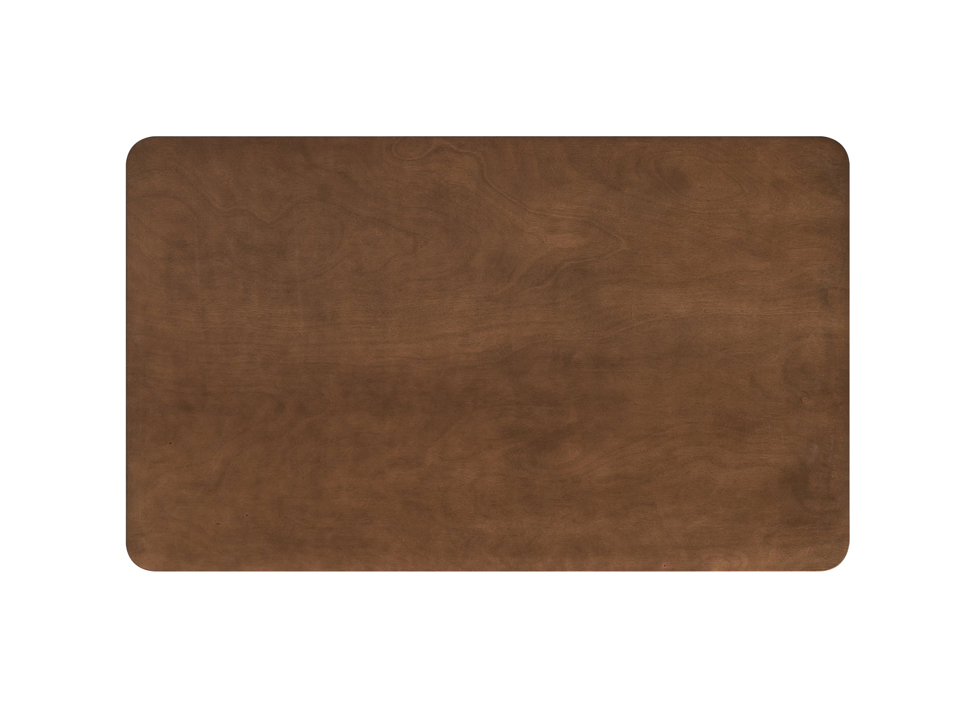 Dark brown wooden desk surface with rounded corners