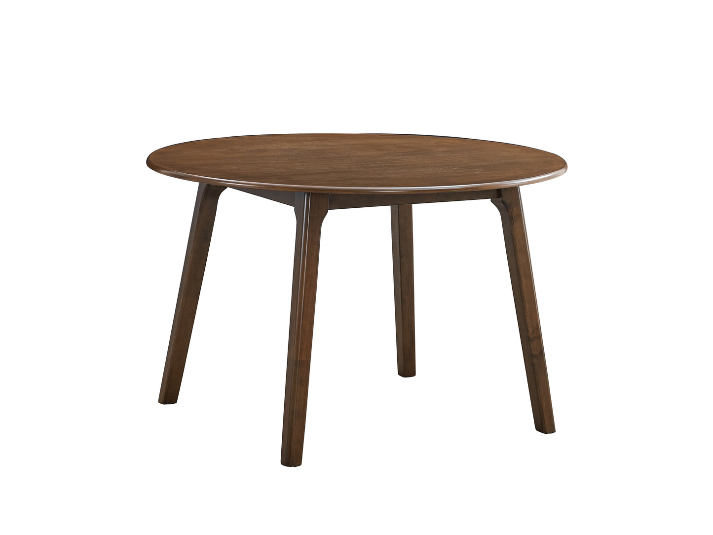 Dark wood round dining table with tapered legs