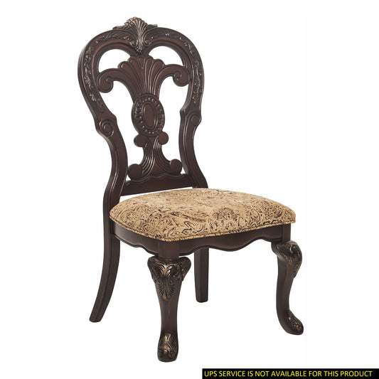 TREATLIFE HOME Elegant Traditional Side Chairs Set of 2 with Cherry Finish and Gold Tipping, Fabric Upholstered for Dining Room Use
