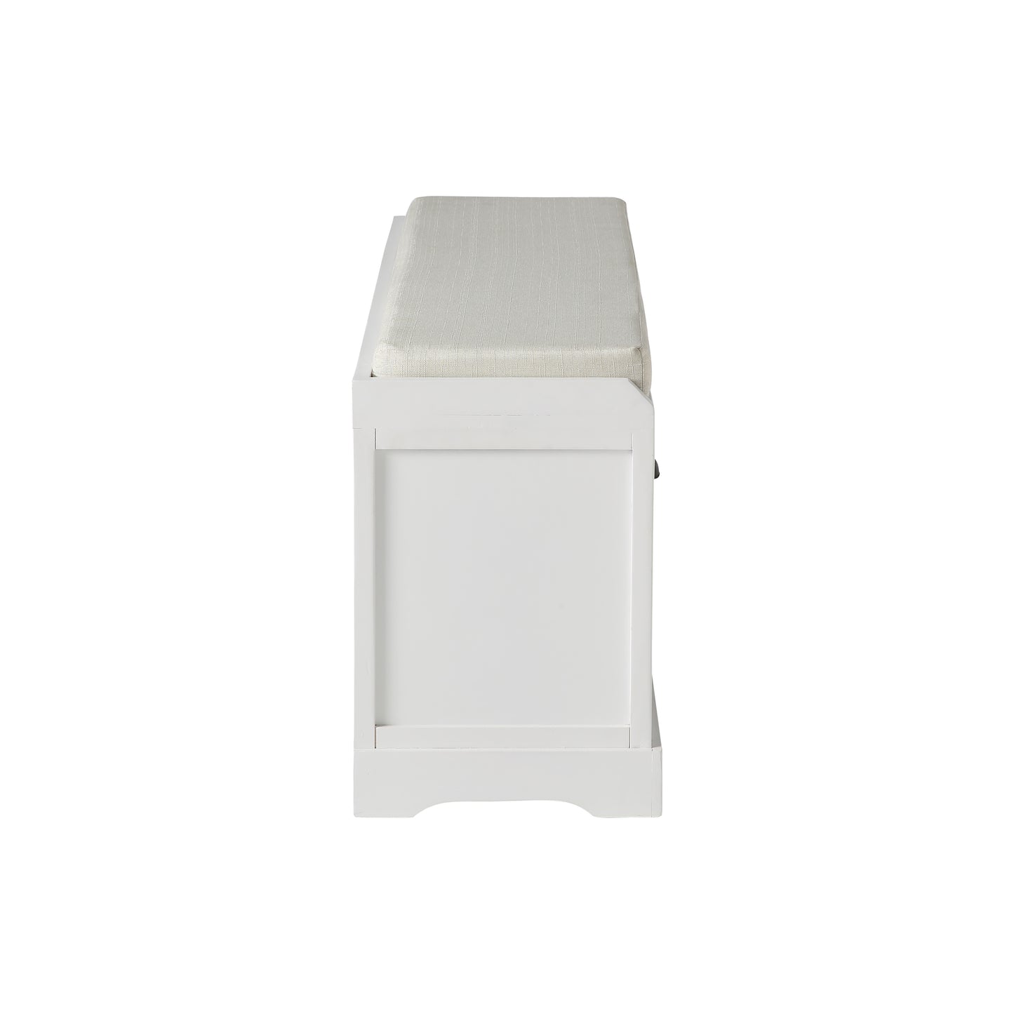 White storage bench with upholstered seat