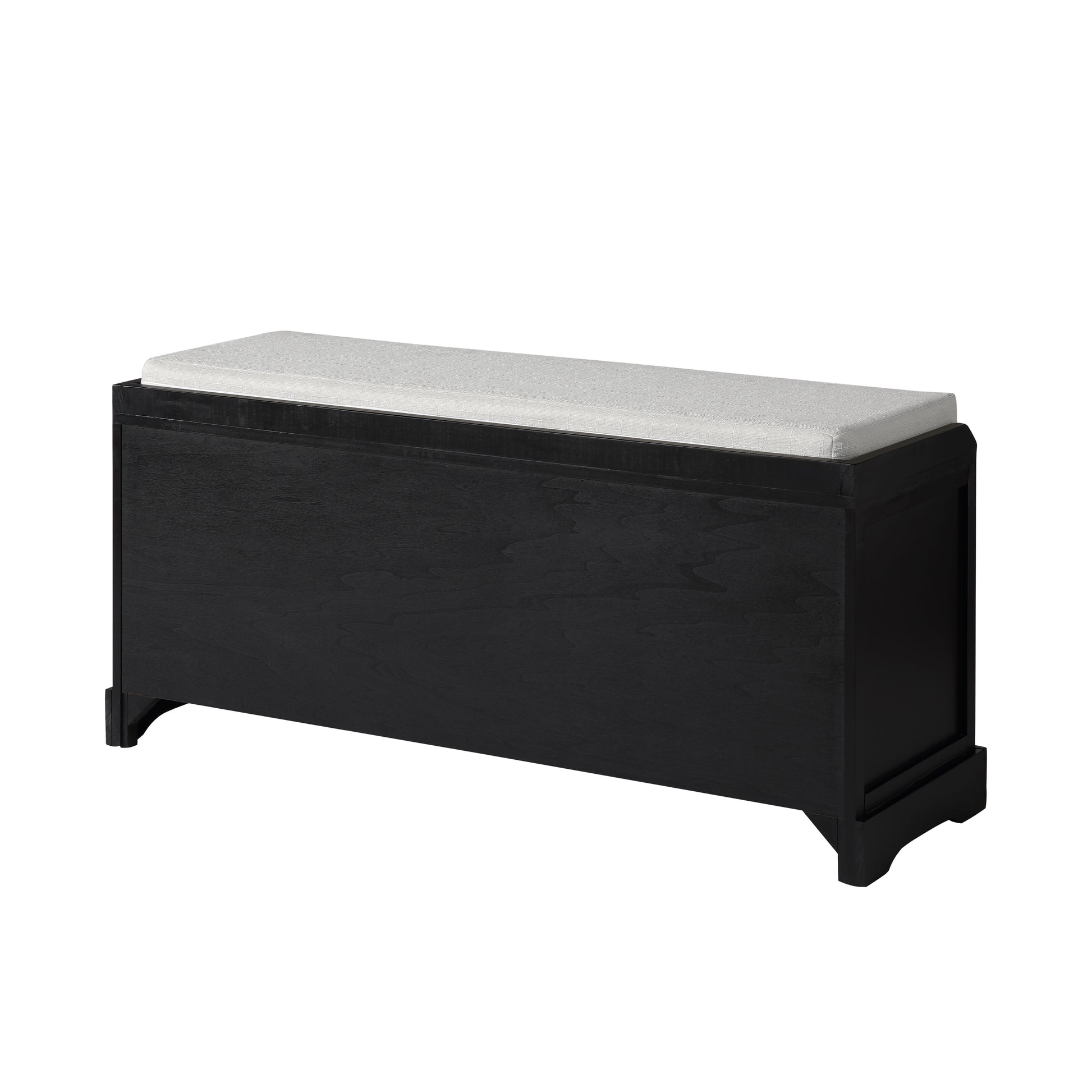 Black wood storage bench with upholstered lid