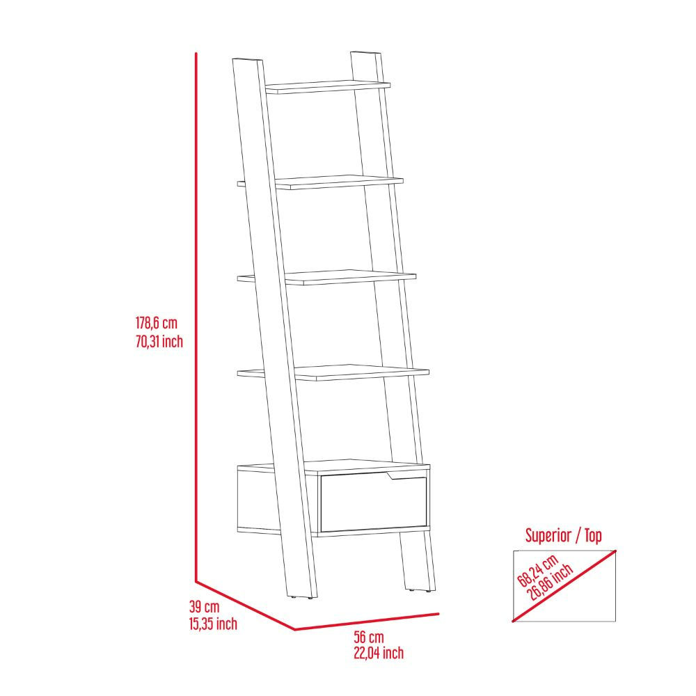Ladder shelf with five shelves and one drawer