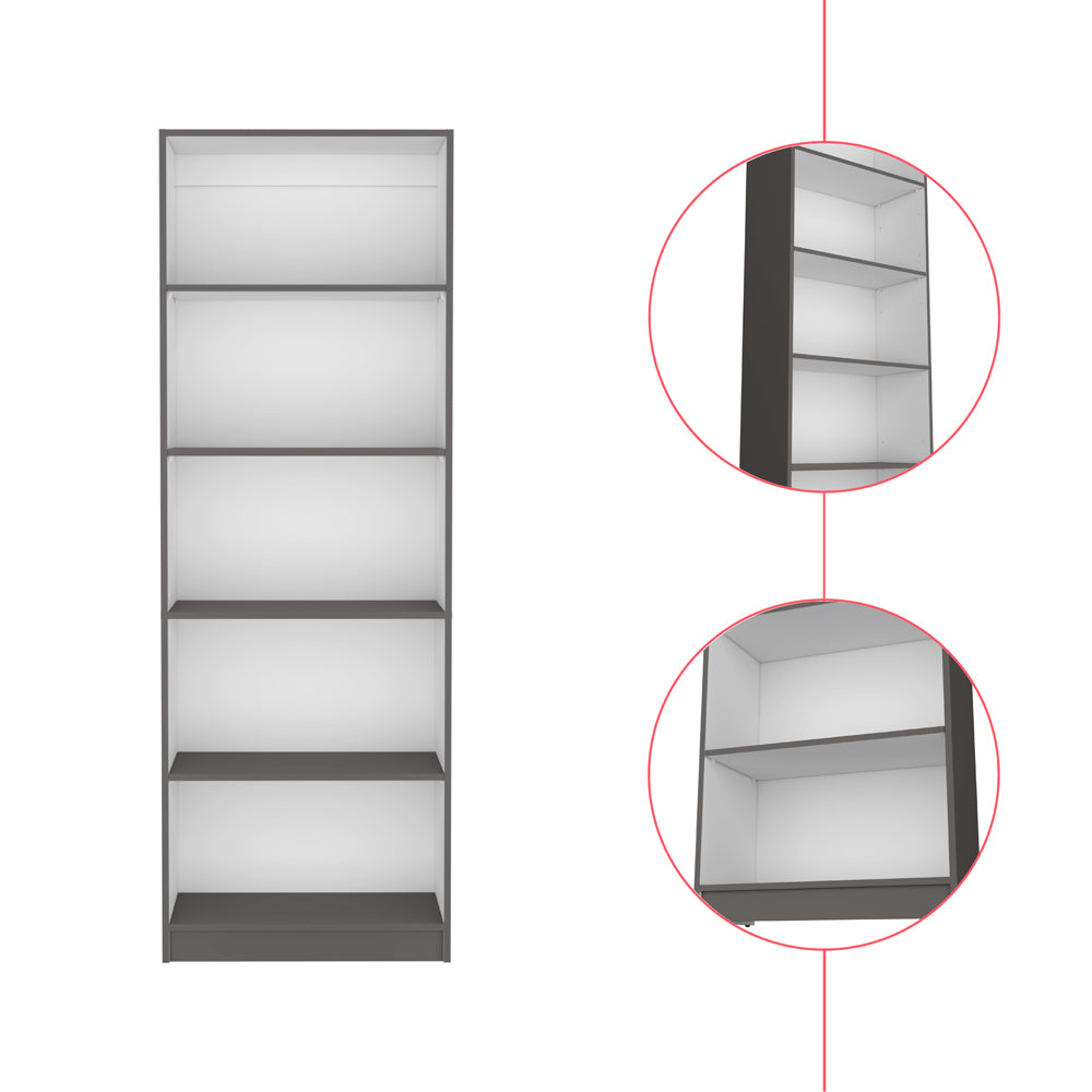 Tall grey fiveshelf bookcase