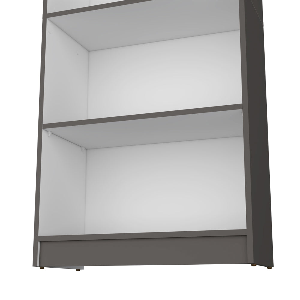 Modern grey bookcase with two white shelves