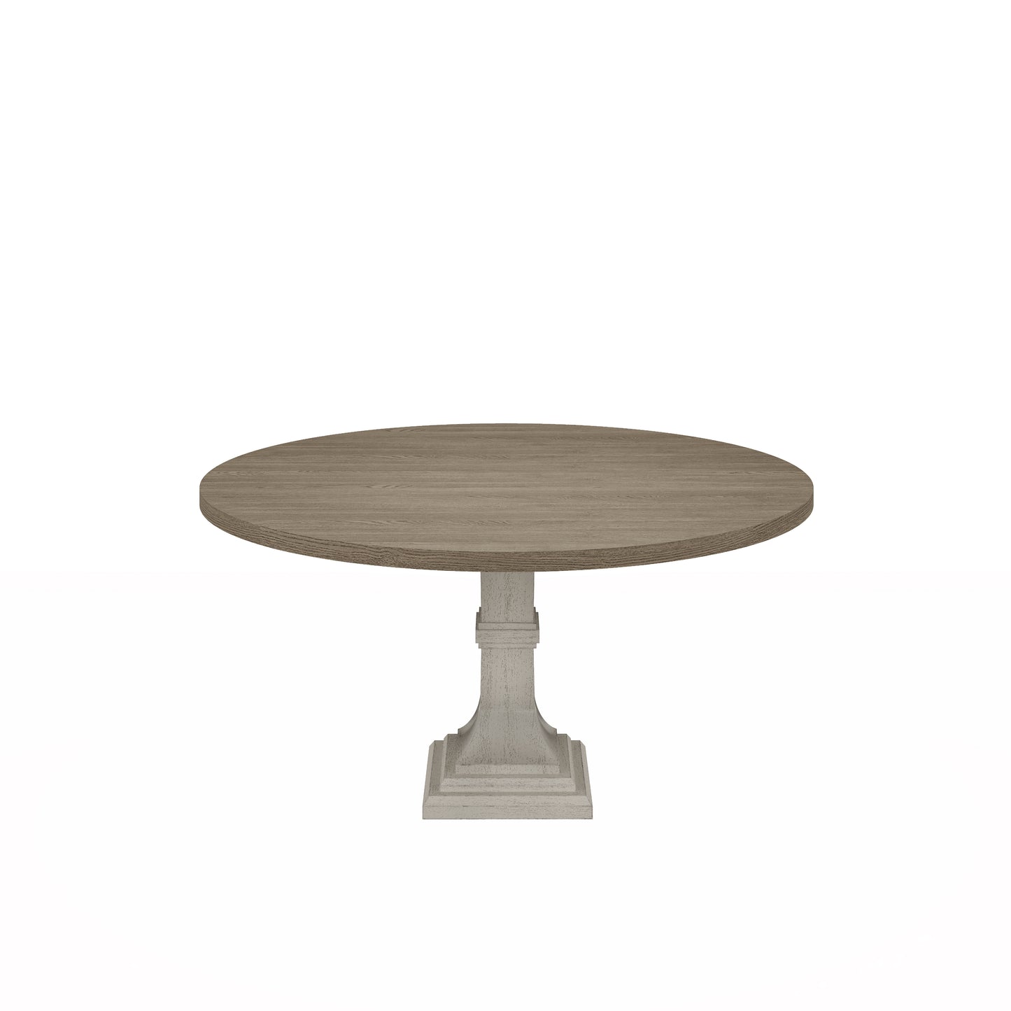 Rustic oak pedestal dining table with distressed finish base