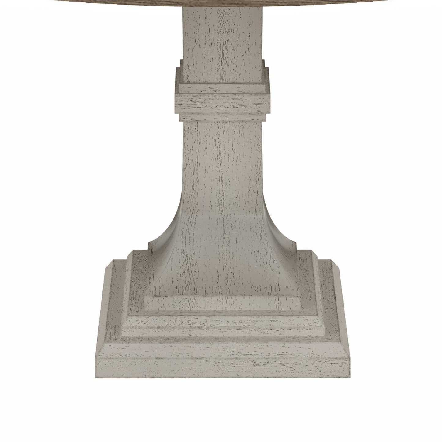 Rustic grey pedestal base of a dining table
