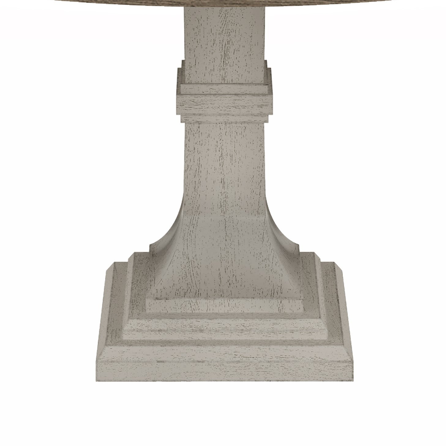 Rustic grey pedestal base of a dining table