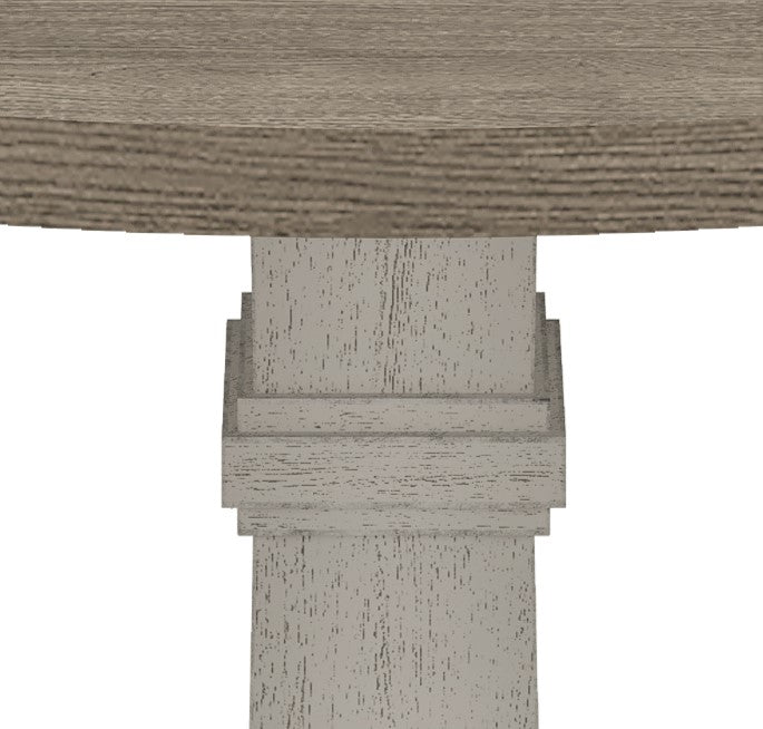 Rustic grey wood pedestal dining table base