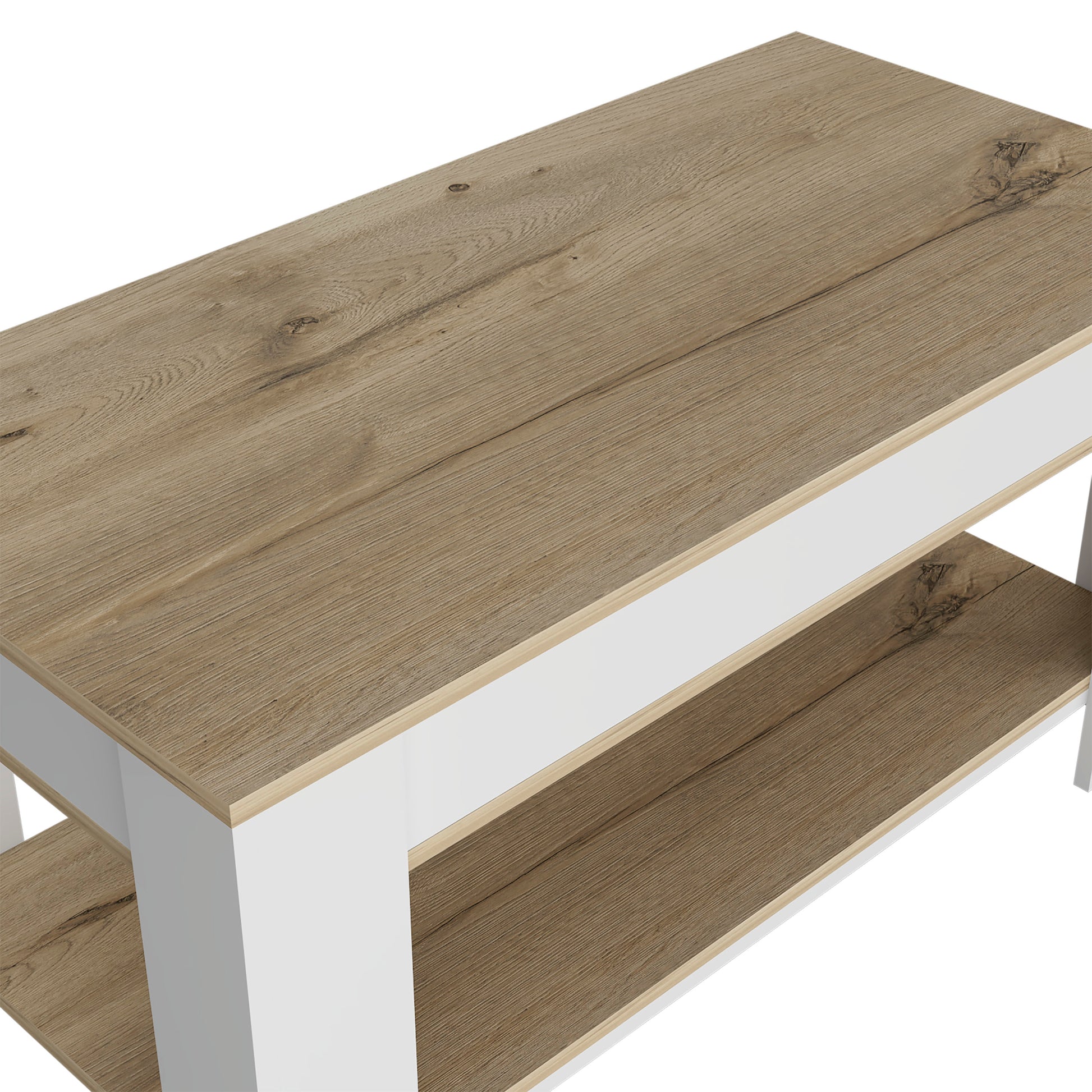 Modern wood and white coffee table with two shelves