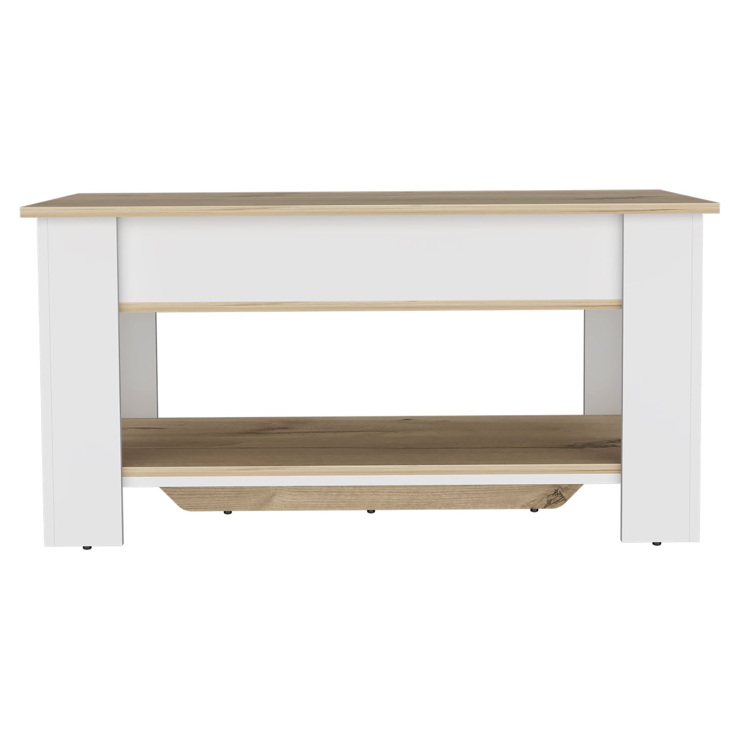 White and oak modern coffee table with open shelving