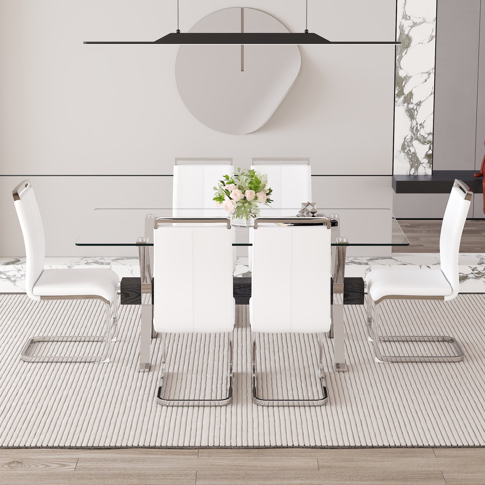 Modern white leather dining chairs with chrome legs
