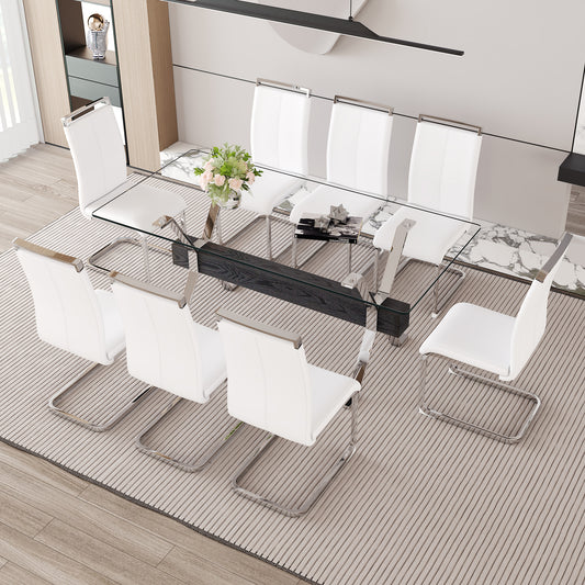Modern white leather dining chairs with chrome legs