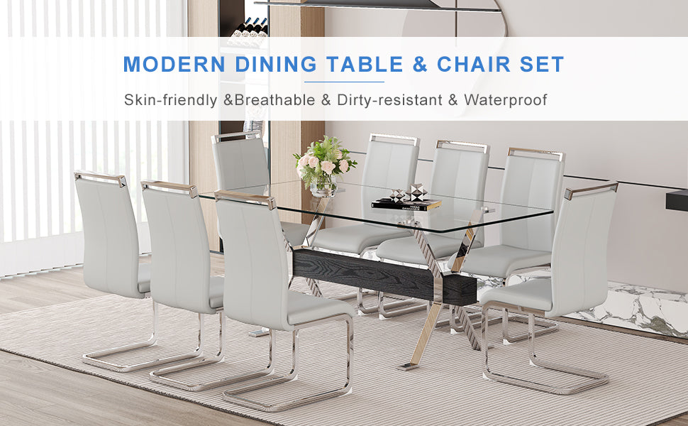 Modern dining table with glass top  sleek chrome base