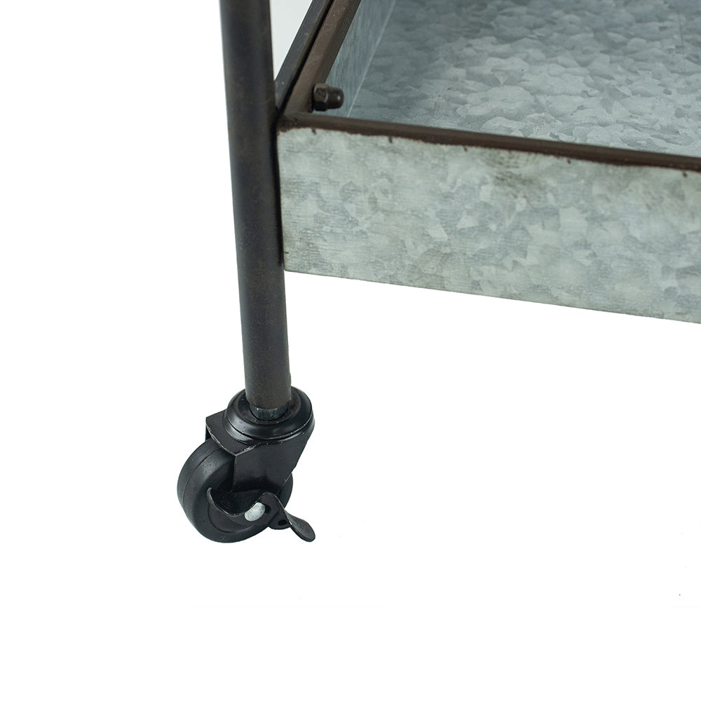 Galvanized metal tiered cart with lockable caster wheel