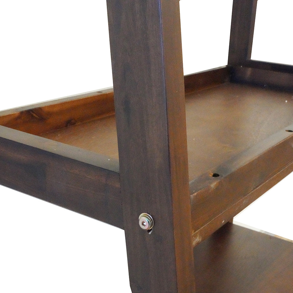 Dark wood shelf unit frame with visible screw detail