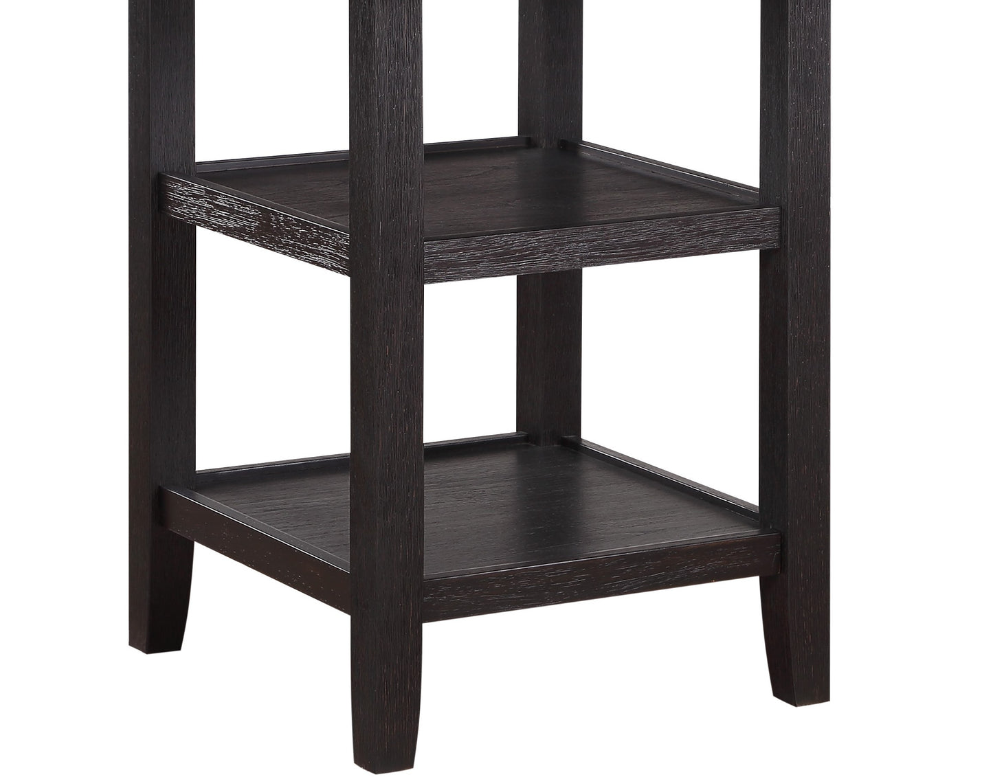 Dark espresso wood end table with two open shelves