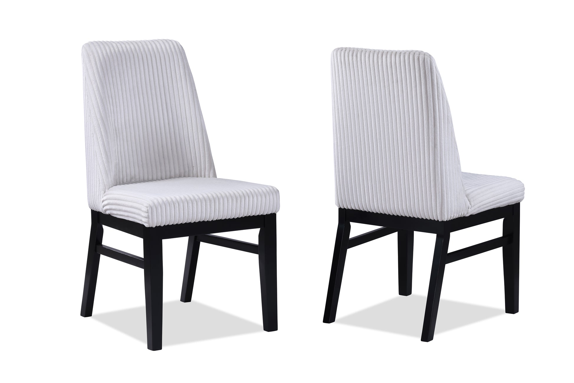 White corduroy dining chair with black wooden legs
