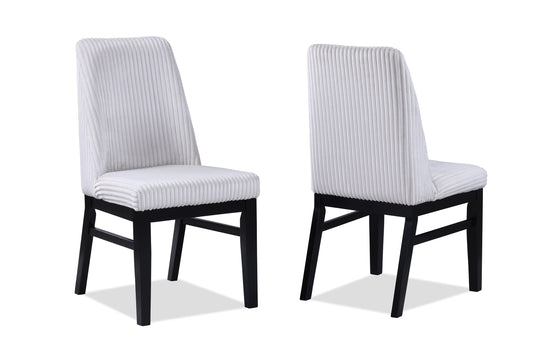 White corduroy dining chair with black wooden legs