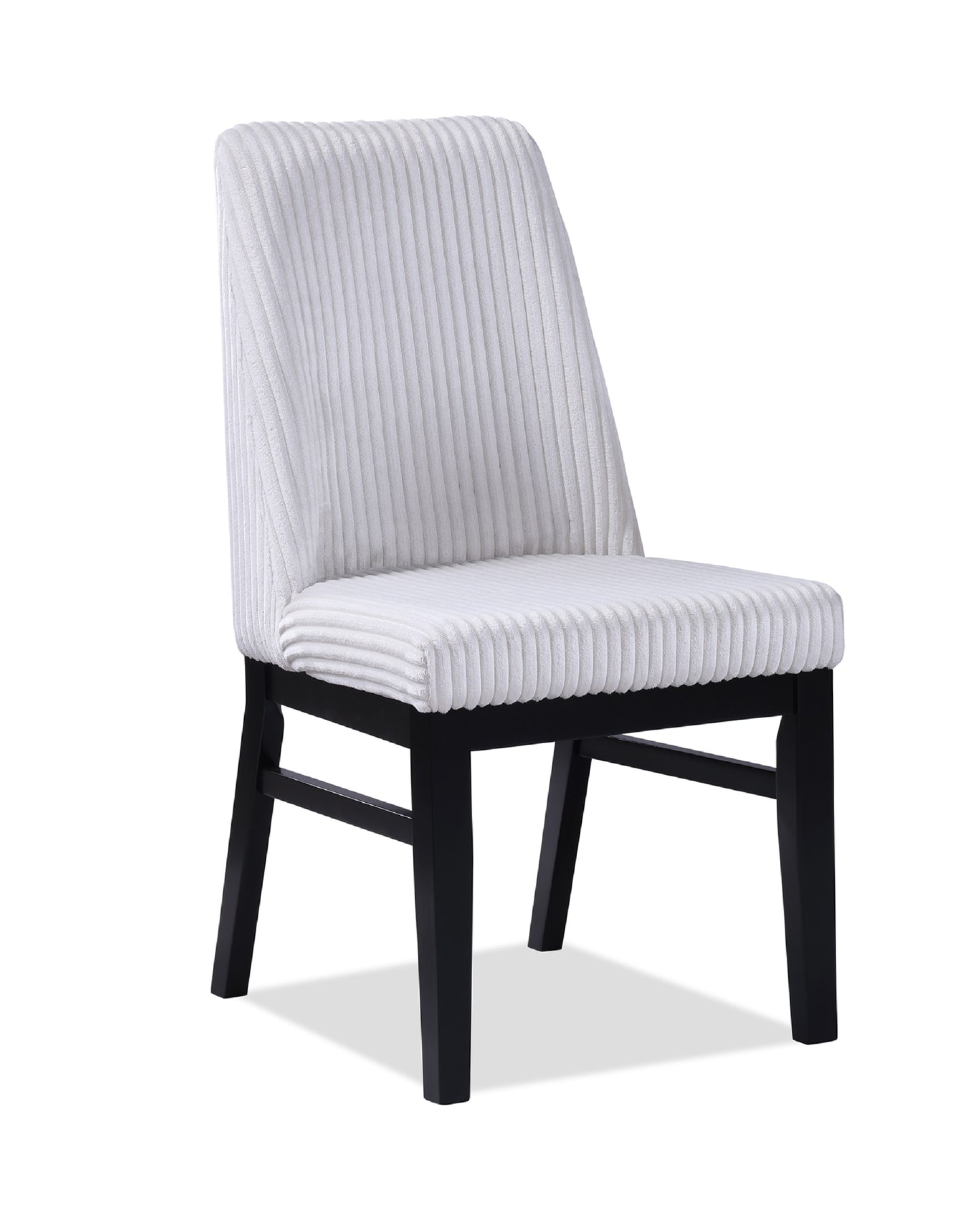 White corduroy accent chair with black wooden legs