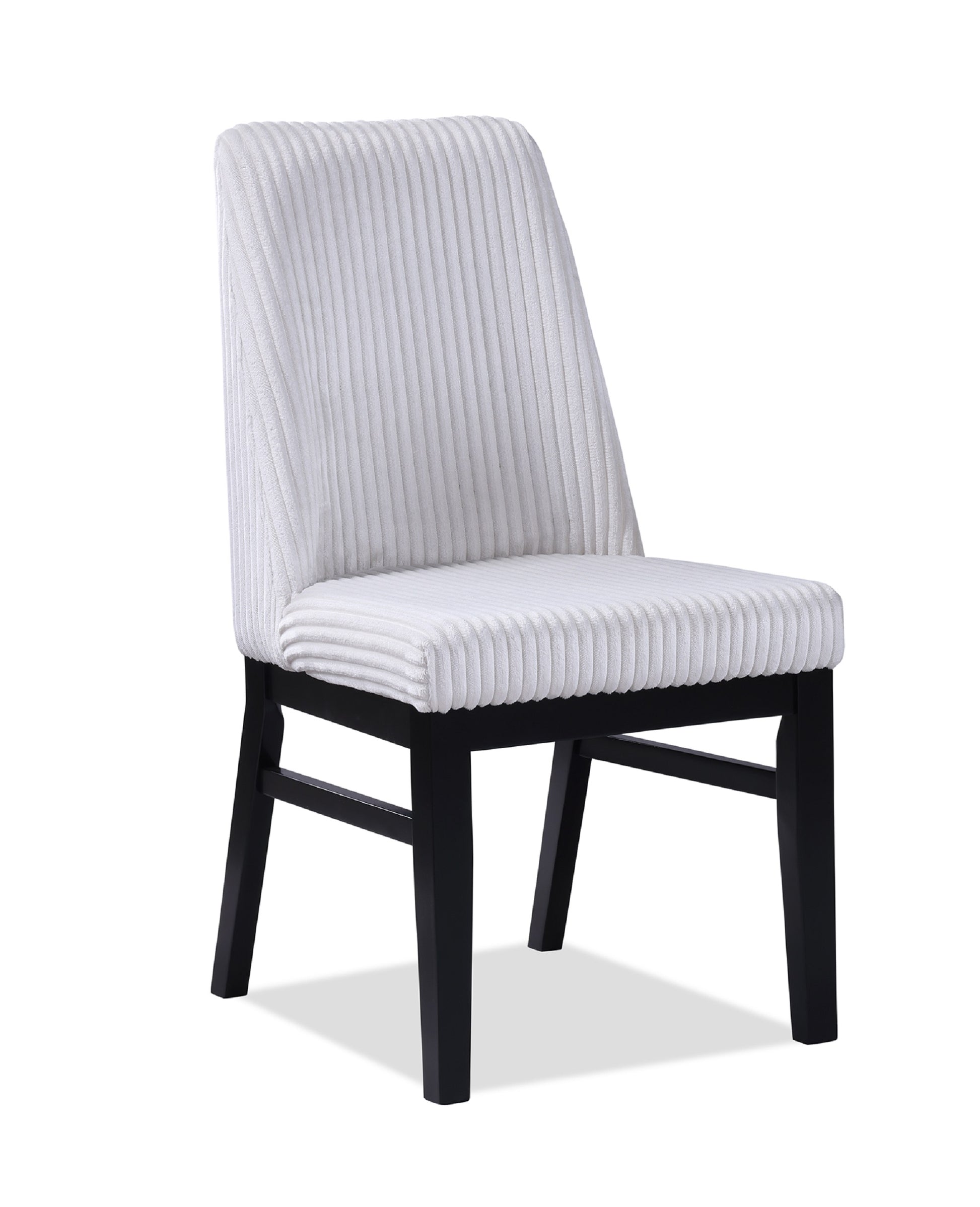 White corduroy accent chair with black wooden legs