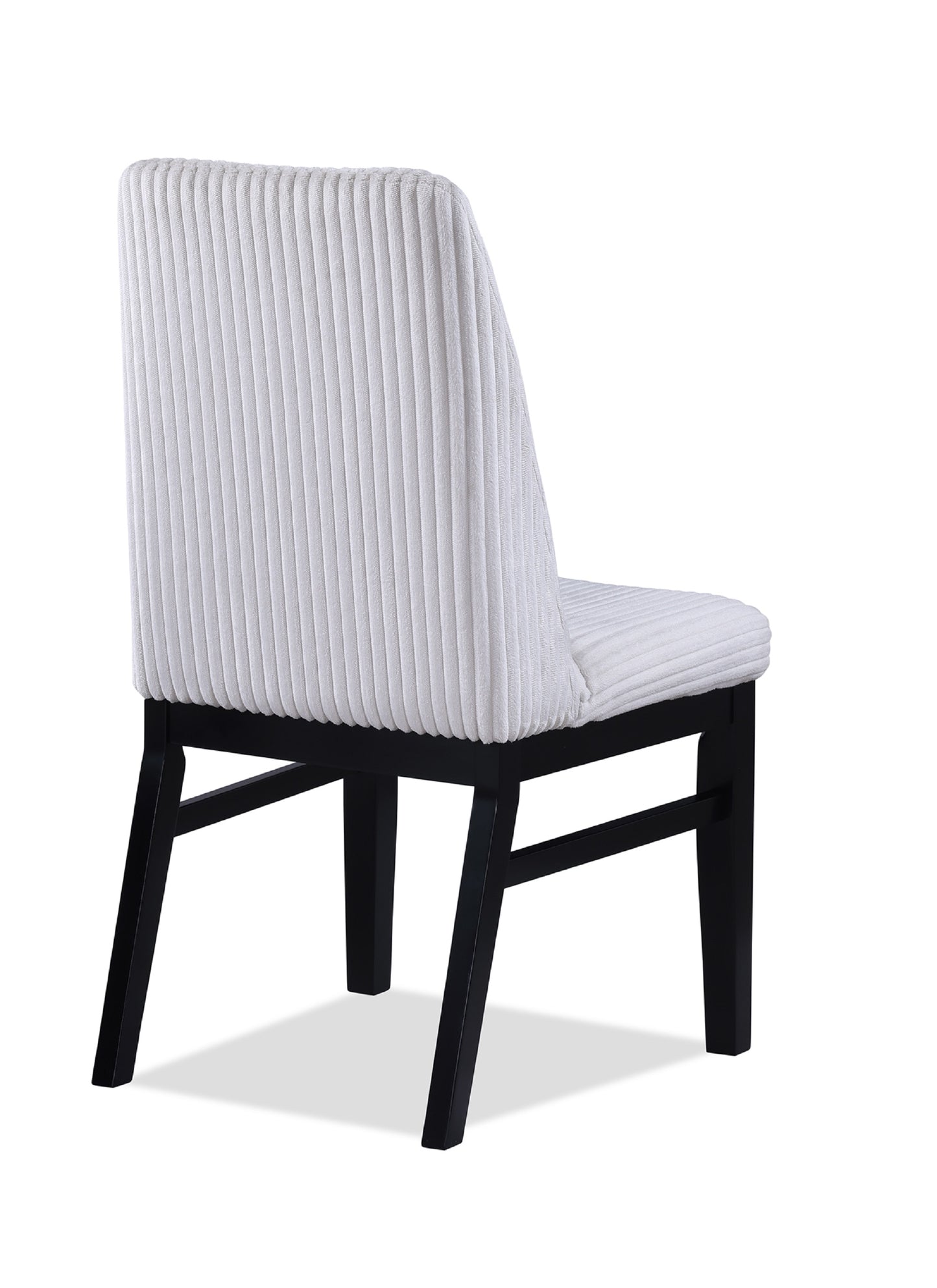 White corduroy dining chair with black wooden legs