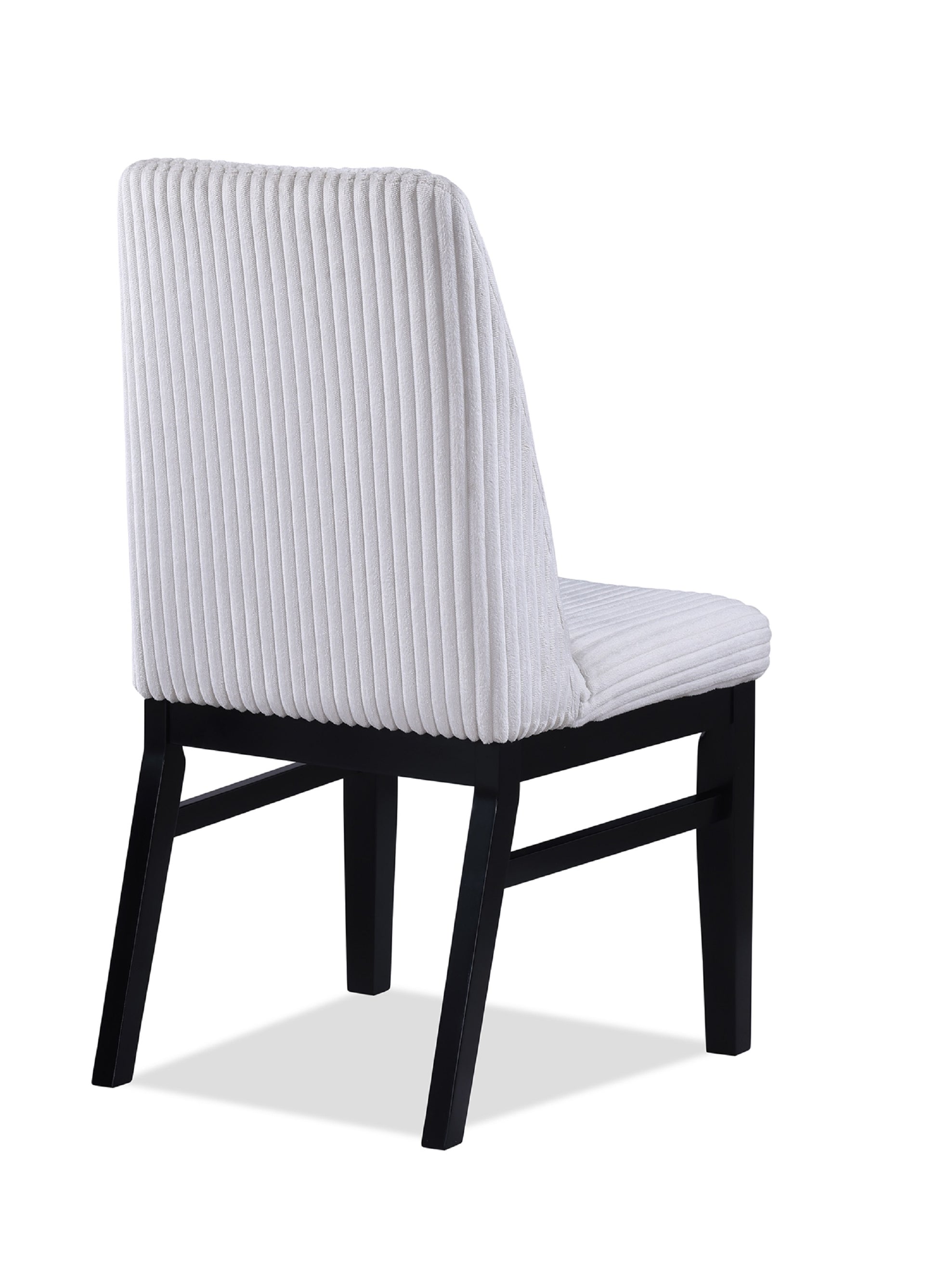 White corduroy dining chair with black wooden legs